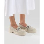 Mocassim Feminino em Couro Off White Com Fivela 5
