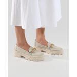 Mocassim Feminino em Couro Off White Com Fivela 3