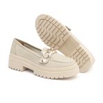 Mocassim Feminino em Couro Off White Com Fivela 1