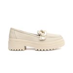 Mocassim Feminino em Couro Off White Com Fivela 1