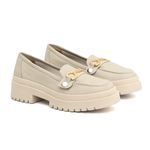 Mocassim Feminino em Couro Off White Com Fivela 2