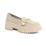 Mocassim Feminino em Couro Off White Com Fivela 2