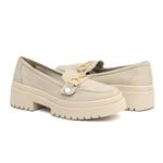 Mocassim Feminino em Couro Off White Com Fivela 2