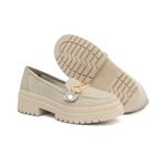 Mocassim Feminino em Couro Off White Com Fivela 2