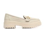 Mocassim Feminino em Couro Off White Com Fivela 2
