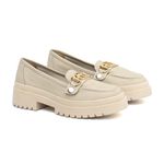 Mocassim Feminino em Couro Off White Com Fivela 3