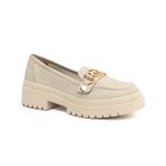 Mocassim Feminino em Couro Off White Com Fivela 3