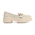 Mocassim Feminino em Couro Off White Com Fivela 3
