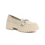 Mocassim Feminino em Couro Off White Com Fivela 4