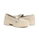 Mocassim Feminino em Couro Off White Com Fivela 4