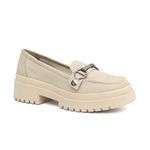 Mocassim Feminino em Couro Off White Com Fivela 5
