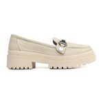 Mocassim Feminino em Couro Off White Com Fivela 5