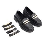 Mocassim Feminino em Couro Preto Com 3 Fivelas Copia