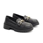 Mocassim Feminino em Couro Preto Com 3 Fivelas Copia