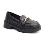 Mocassim Feminino em Couro Preto Com 3 Fivelas Copia