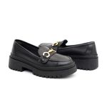 Mocassim Feminino em Couro Preto Com 3 Fivelas Copia