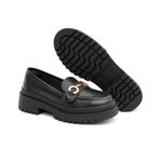 Mocassim Feminino em Couro Preto Com 3 Fivelas Copia