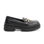 Mocassim Feminino em Couro Preto Com 3 Fivelas Copia