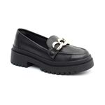 Mocassim Feminino em Couro Preto Com Fivela 2