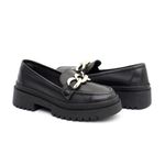Mocassim Feminino em Couro Preto Com Fivela 2