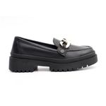 Mocassim Feminino em Couro Preto Com Fivela 2