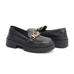 Mocassim Feminino em Couro Preto Com Fivela 3