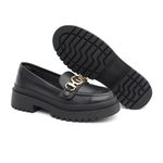 Mocassim Feminino em Couro Preto Com Fivela 3