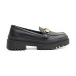 Mocassim Feminino em Couro Preto Com Fivela 3