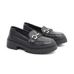 Mocassim Feminino em Couro Preto Com Fivela 4