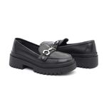 Mocassim Feminino em Couro Preto Com Fivela 4