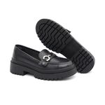 Mocassim Feminino em Couro Preto Com Fivela 4