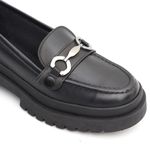 Mocassim Feminino em Couro Preto Com Fivela 4