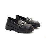 Mocassim Feminino em Couro Preto Com Fivela 5
