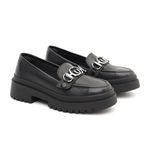 Mocassim Feminino em Couro Preto Com Fivela 6