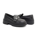 Mocassim Feminino em Couro Preto Com Fivela 6
