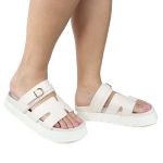 Papete Feminina Elisa Fivela Detalhe em H Sola Alta Off White