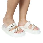 Papete Feminina Giovana Duas Tiras Sola Alta Off White