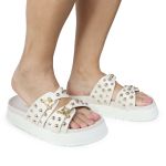 Papete Feminina Beatriz Sola Alta Duas Tiras Off White