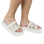 Papete Feminina Serena Sola Alta Tiras de Onda Off White