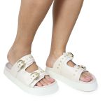 Papete Feminina Vitoria Duas Tiras Sola Alta Off White