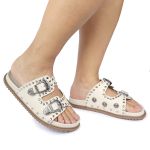 Papete Feminina Fivelas Aline Sola Baixa Off White