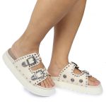 Papete Feminina Fivelas Aline Sola Alta Off White