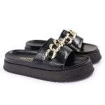 Papete Feminina Corrente Lucia Sola Alta Preta Verniz