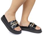 Papete Feminina Corrente Lucia Sola Alta Preta Verniz