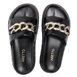 Papete Feminina Corrente Lucia Sola Alta Preta Verniz