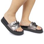 Papete Feminina Corrente Lucia Sola Alta Prata Velho