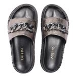 Papete Feminina Corrente Lucia Sola Alta Prata Velho