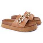 Papete Feminina Corrente Lucia Sola Alta Caramelo