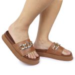 Papete Feminina Corrente Lucia Sola Alta Caramelo