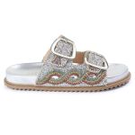 Papete Feminina com Pedraria e Brilho Prata Cora